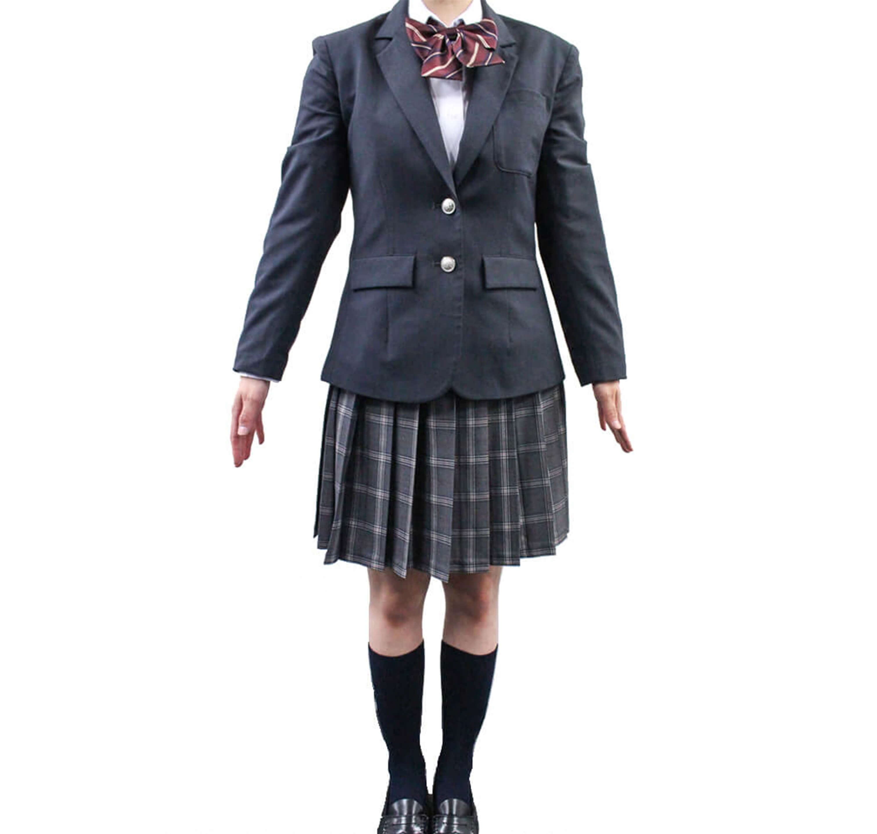 コーディネート例 レディース2つボタングレーブレザーコーディネート　レンタル制服