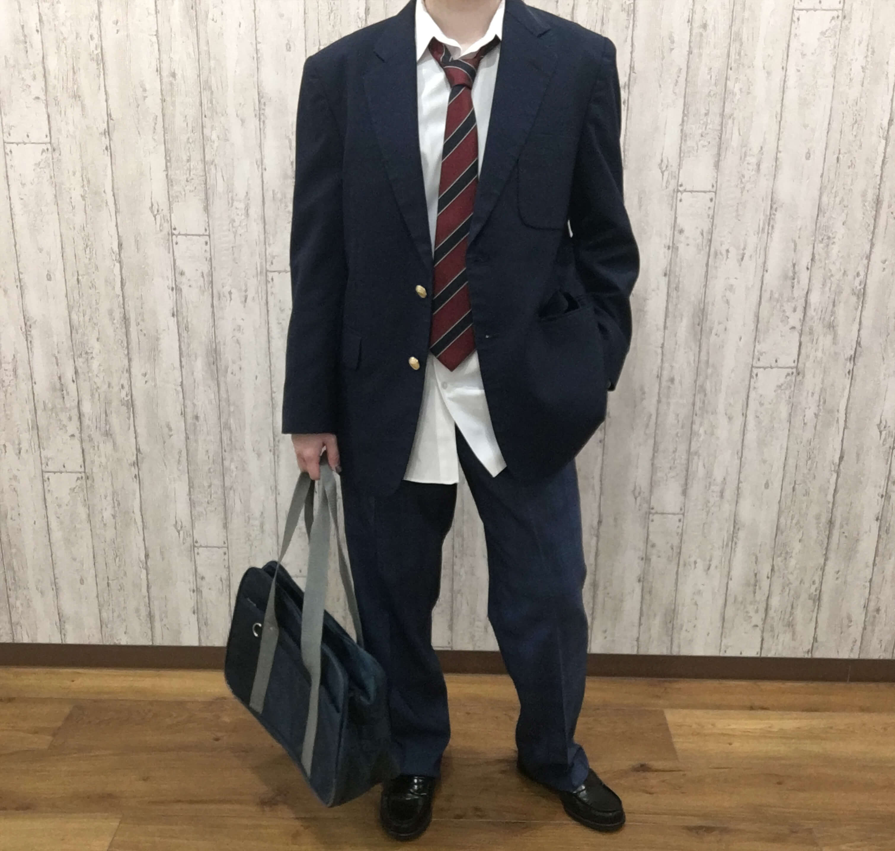 コーディネート例　メンズネイビーブレザー制服コーディネート　レンタル制服