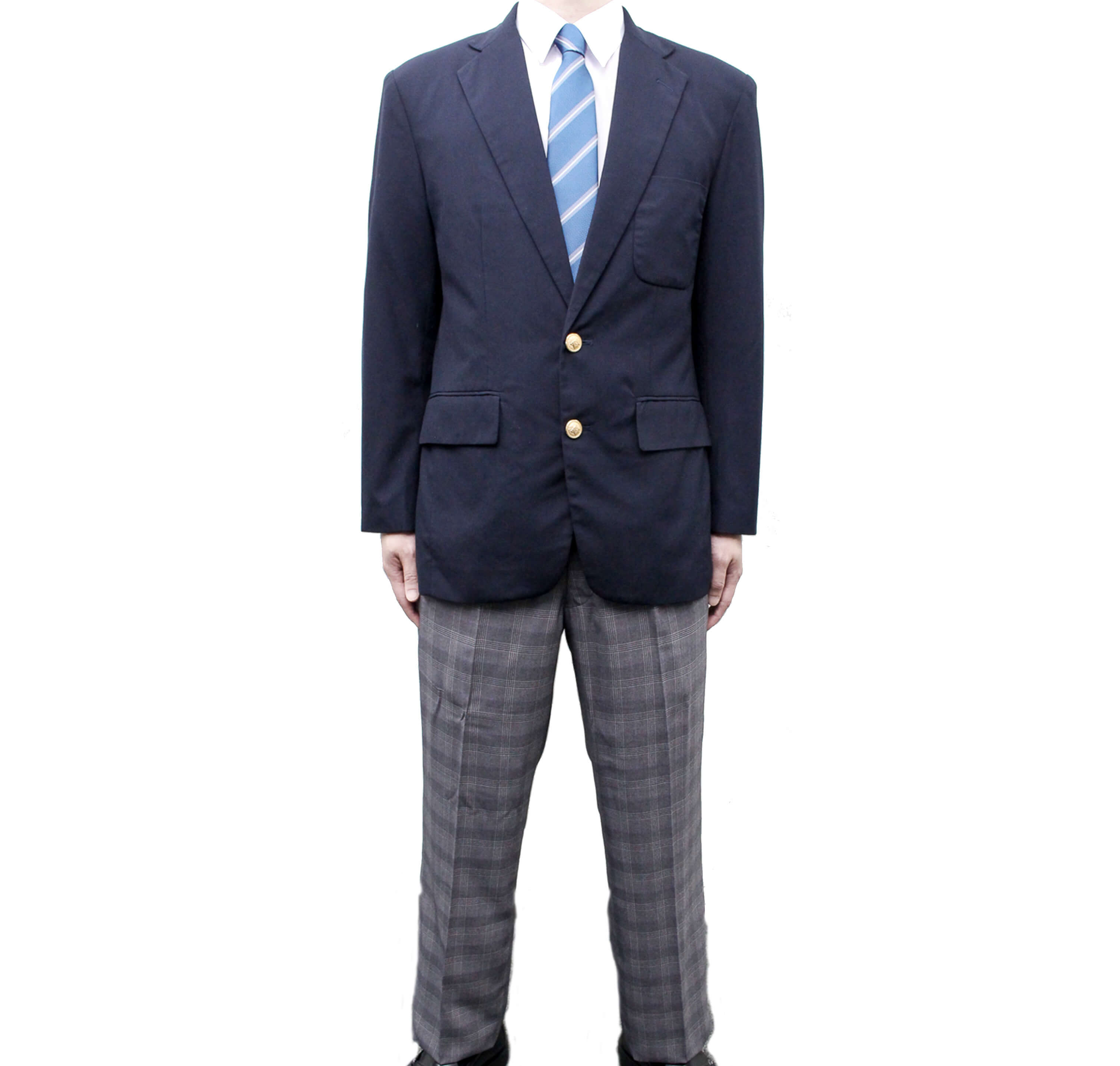 コーディネート例　ネイビーブレザー＆グレーパンツ制服コーディネート　レンタル制服