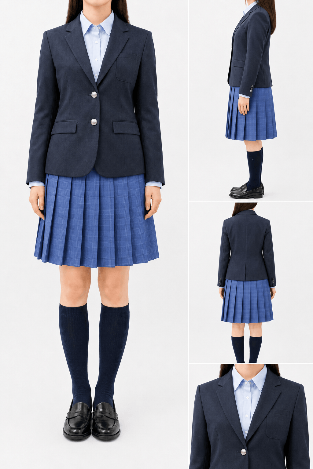 グレーブレザー✕ブルーブラックチェックスカート