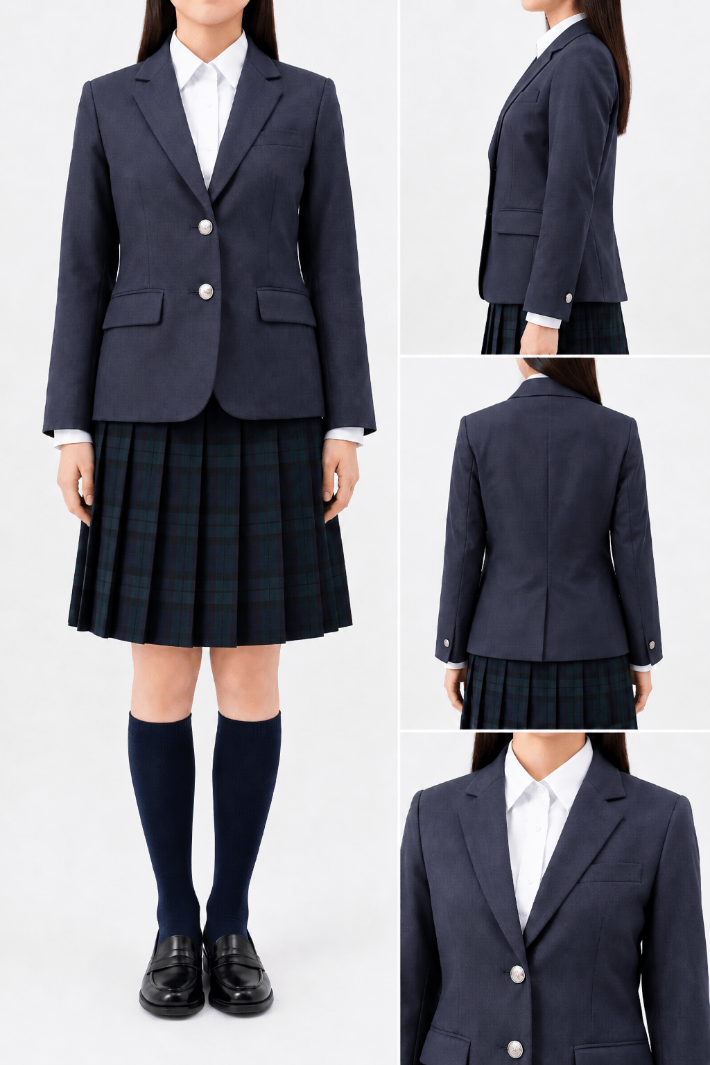 グレーブレザー✕グリーンネイビーチェックスカート